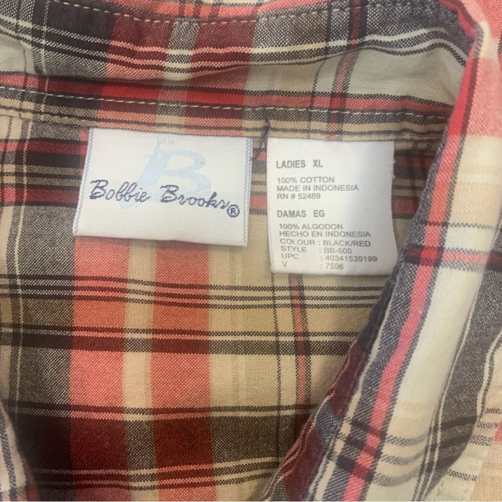 Bobbie Brooks Women's XL VTG Plaid Button Down Shirt Embroidered Dragonflies - Picture 5 of 6